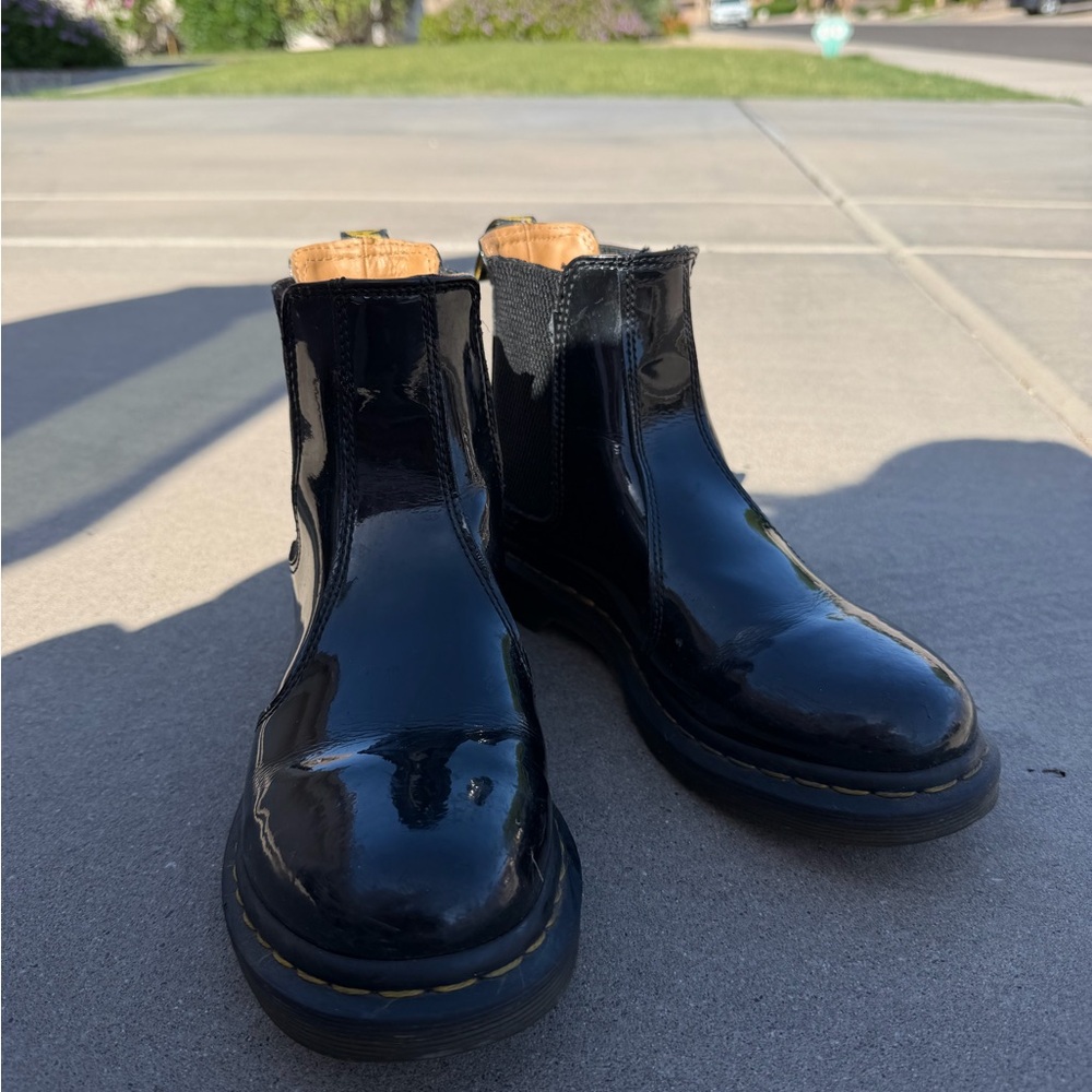 Black Patent Chelsea Boots - Pull-On Ankle Boot